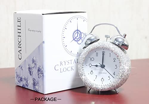 Bling Rhinestone Small Alarm Clock,5 inches in Height, Morning Call for Bedroom Houser Desktop, Home and Office Decorations AB (Silver)