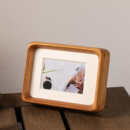 3x4 Teak Wood Picture Frame with 2x3 Opening Mat, Small Tabletop Photo Frame for Desk Display, Mini Frame for Instant Photos, Wallet Pictures & Mini Prints