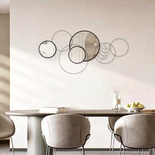 4 PCS Round Wall Mirror,Black Metal Framed Circle Mirror Set Modern Decorative Mirrors for Living Room Bedroom Entryway Bathroom 16x32 Inch Home Decor