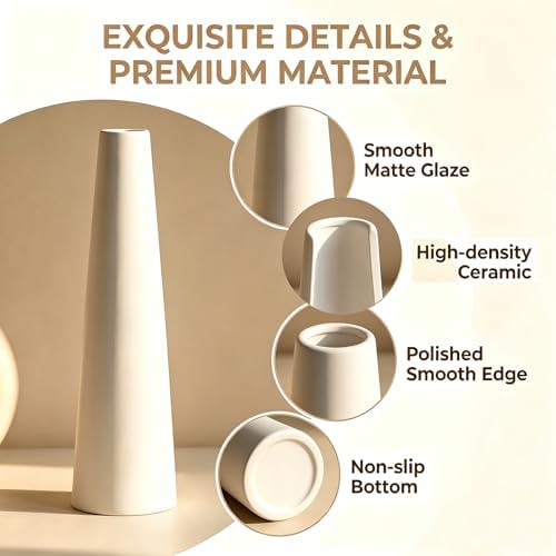 White Ceramic Bud Vase Tall Conic Flower Small Bud Vase Single Stem Vase Home Decorative Floral Vase Centerpiece for Flower and Office Bud Home Wedding Decor