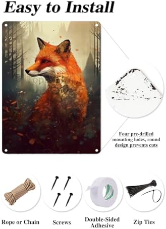 12x8IN Retro Red Fox Metal Tin Sign - Vintage Farmhouse Wall Decor For Home, Kitchen, Bathroom, Bar - Cunning Wildlife Artwork For Animal Lovers, Nature Admirers, And Forest
