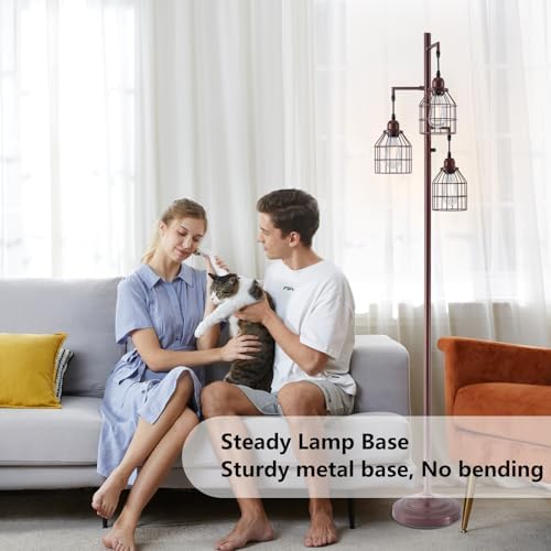 9MMML Floor Lamp for Living Room, Farmhouse Industrial Dimmable Floor lamp, 3 Lights Metal Cage Tree Standing Lamp,68", 3Pcs LED Bulbs Included