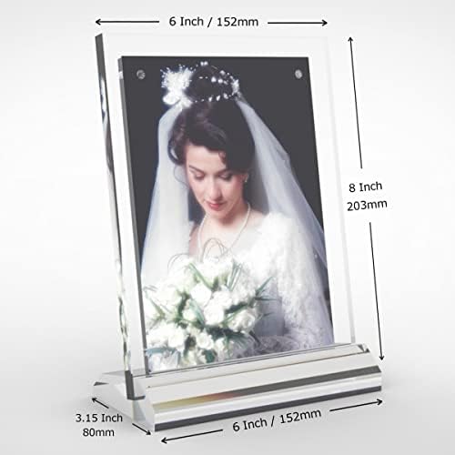 MIRA-K Acrylic Photo Frame 5x7 With Base and Magnetic Closure | Crystal Memories | Double Sided Frameless Lucite Photo Frame for Tabletop