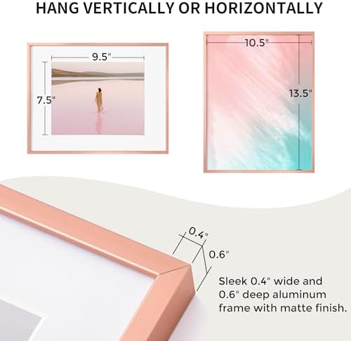 11x14 Metal Picture Frame- 11x14 Aluminum Photo Frames with 8x10 Mat, Tempered Glass Front, and Hanging Hardware - Ideal for Wall or Tabletop Display - Premium Metal Picture Frame Collection(Rose