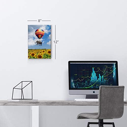Smile Art Design Elephant with Balloon and Sunflower Field Motivational Wall Art Canvas Print Inspirational Wall Art Entrepreneur Quote Office Living Room Decor Artwork Gift Ready to Hang 12x8