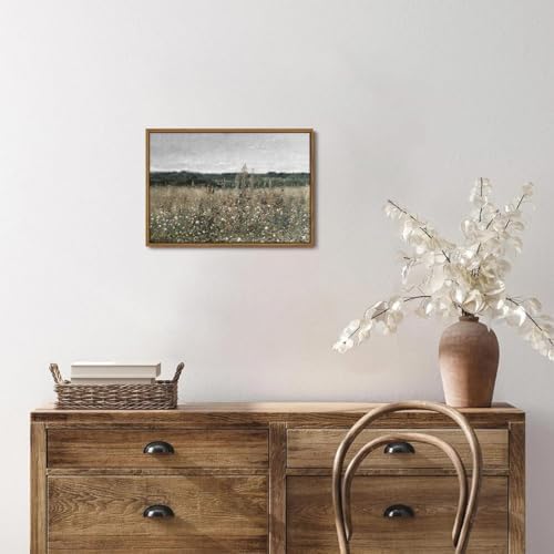 OIQArtOIQ Vintage Framed Wall Art Wildflower Field Meadow Canvas Art Prints Rustic Farmhouse Landscape Pictures Wall Decor Modern Cottagecore Paintings Artwork For Bedroom Bathroom Office Living Room