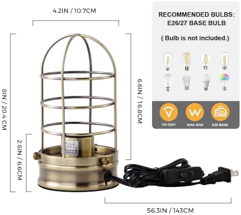Cerdeco Small Industrial Table Lamp,Bronze Vintage Desk Light for Bedside