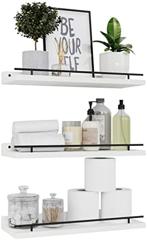 WOPITUES Floating Shelves for Wall Decor Set of 3, Black and White