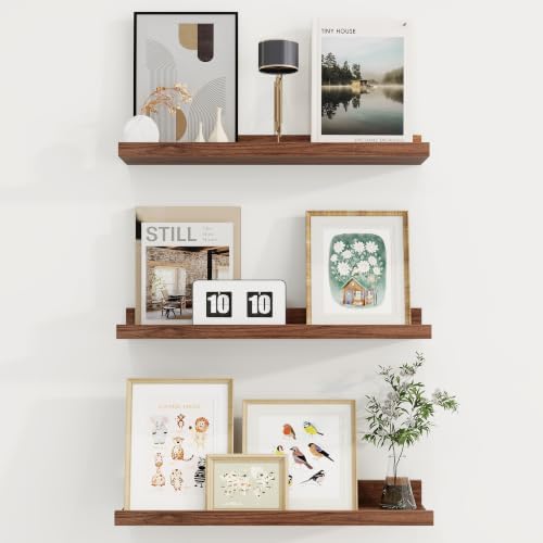 Axeman 20 Inch Floating Shelves, Walnut Picture Ledge Shelf Set of 3
