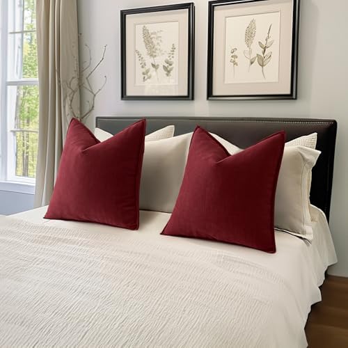 MIULEE Pack of 2 Burgundy Decorative Chenille Pillow Covers 18x18 Inch