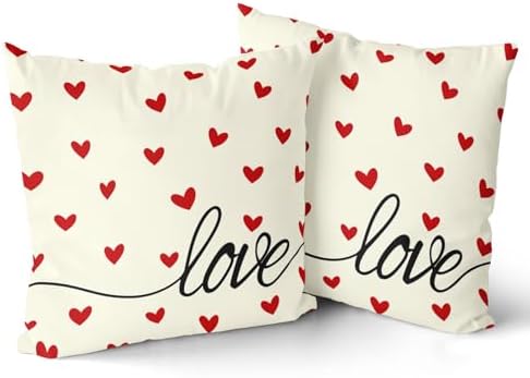 Giwawa Valentines Day Pillow Covers Set of 2 White Love Hearts Throw Pillowcases Romantic Double Sided Decorative Cotton Square Cushion Covers 20x20inch for Sofa Couch Bedding Wedding Anniversary