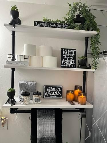 30 inch Retro White Rustic Bathroom Shelves Farmhouse Pipe Wall Shelves