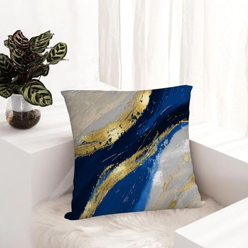 Navy Blue and Gold Throw Pillow Covers 18x18 Set of 4 Modern Art