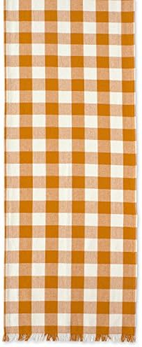DII Fringed Check Tabletop, Table Runner, 14x108, Pumpkin Spice