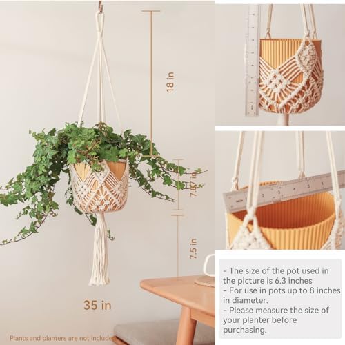 Hanging Planter with Patterns,4Packs Macrame Plant Hangers Indoor Macrame for up to 8 inch Pot Crochet Boho Plant Hanger Holder for Indoor Outdoor with 4 Stainless Steel Hooks (4Pcs White Colors)