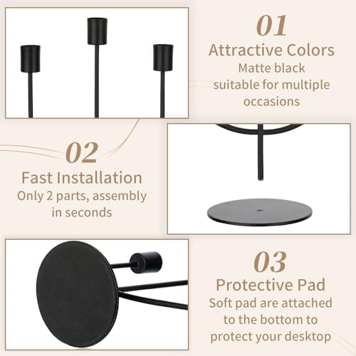 Sziqiqi Black Candelabra Candle Holders Set of 2, 3 Arm Candelabra