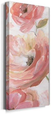 Renditions Gallery Canvas Floral Wall Art Modern Paintings & Prints Decorations Pink Blooming Flowers Glam Vibrant Botanical Wall Hanging Artwork for Bedroom Office Kitchen - 8"x16" LT43