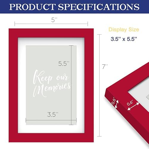 An&He 5x7 Picture Frame, Wooden Photo Frame with Tempered Glass for Wall or Tabletop Display, Classic Home Décor – Red