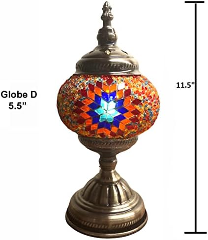 SILVERFEVER Handcrafted Mosaic Turkish Lamp Moroccan Glass Table Desk Bedside Light Bronze Base with E12 Bulb (Starburst Dark)