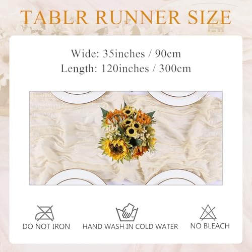 Cream Cheesecloth Table Runner 10FT Rustic Gauze Cheese Cloth Table Decorations 120 Inch Sheer Fabric Table Runners for Bridal Shower Birthday Party Home Decor