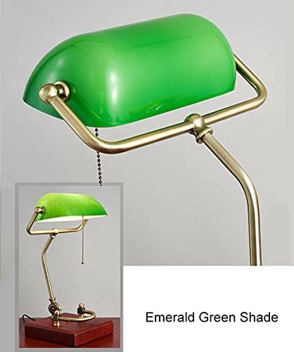 Table lamp Emerald Green Glass Reading Light Wooden Base 1920's Classic Banker lamp Green Pull Switch LED Desk lamp Adjustable 360 Degree lampshade Office/Bedroom/Study E27… (Model-C)