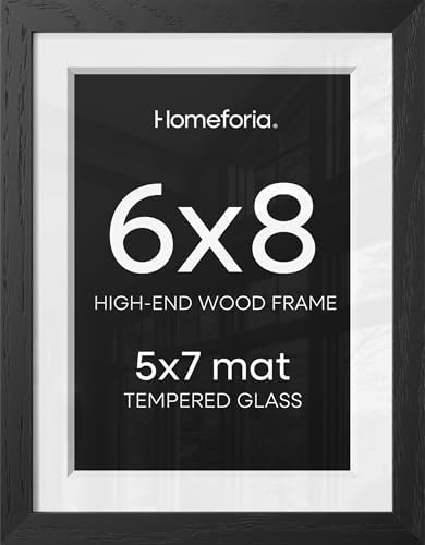 Homeforia 6x8 Black Oak Picture Frame, High-End Wood, 5x7 Mat, Glass