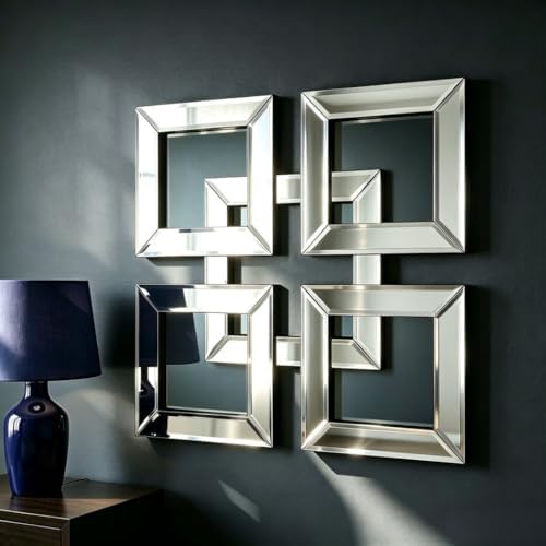 QMDECOR Silver Mirrored Wall Decor 16x16” Decorative Mirror Modern Fashion DIY Wall-Mounted Mirrors Square Design Gorgeous Glam Accent Decor Vintage Decor Chic Mirror for Room Decor Home Decor