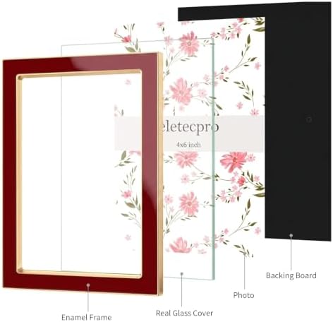 eletecpro 4x6 Enamel Picture Frame with Real Glass Cover, Red, 2-Pack