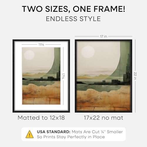 Homeforia 17x22 Black Oak Picture Frame, High-End Wood, 12x18 Mat, Glass