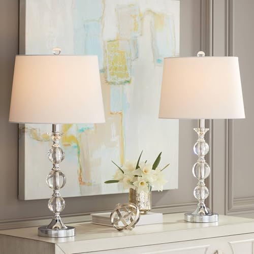 Solange 25" High Table Lamps Set of 2 Silver Stacked Crystal Modern