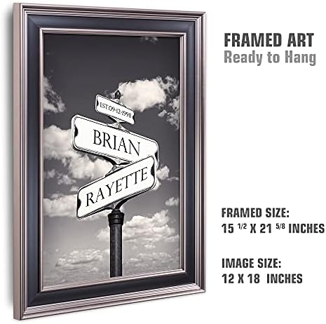 Street Sign Black and White Framed Arts Gift Your Names,the Date and romantic verses or write your own message Gift for Anniversary.With Different Frame Styles Framed Size:21 5/8X15 1/2 inches