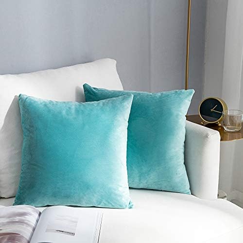 Stellhome Pack of 2 Cozy Velvet Pillow Covers Square Decorative Cushion Covers for Bed Couch Sofa Bench, 22 x 22 inch (55 x 55 cm), Dark Cyan