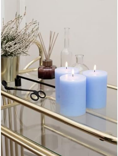 CANDWAX 3x4 inch Pillar Candles Set of 3 – Unscented Dripless Rustic Light Blue Candles for Decor, Centerpieces, Gender Reveal Party