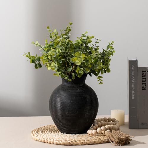 7.48 Inch Vintage Ceramic Flower Vase, Rustic Farmhouse Vase for Home Decor, Distressed Decorative Terracotta Vase for Table Centerpiece Living Room Bathroom Bedroom (Black-7.48'')