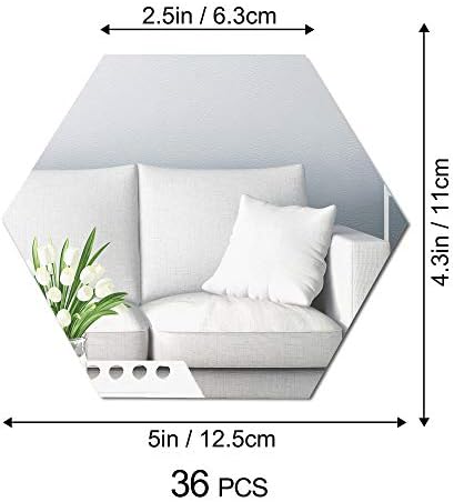 RW-103 36 PCS Acrylic Mirror Wall Stickers Hexagon Mirror Wall Decals DIY Removable 3D Geometric Hexagon Mirror Art Setting Wall Decor for Bedroom Living Room Office Kitchen Home Decoration (Silver)