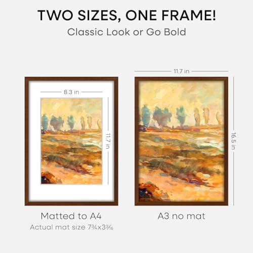 Homeforia A3 Brown Oak Picture Frame, High-End Wood, A4 Mat, Glass