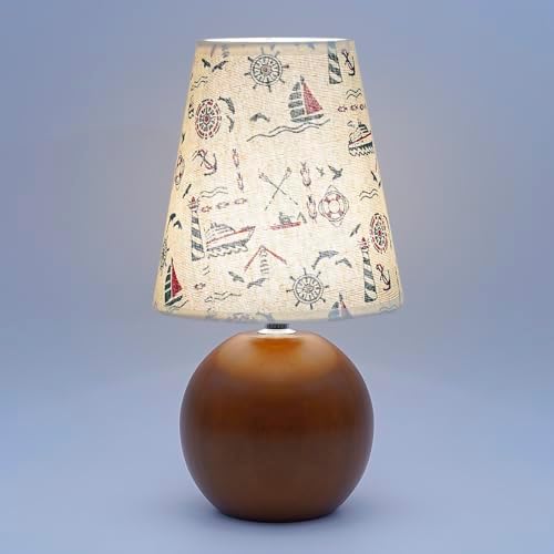 Vintage Wooden Night Lamp, Wood Base Fabric Lampshade, Adjustable Light Color and Brightness with Power-Off Memory, Safe USB Powered, Retro LED Table Light for Bedroom Living Room Office (Voyage)