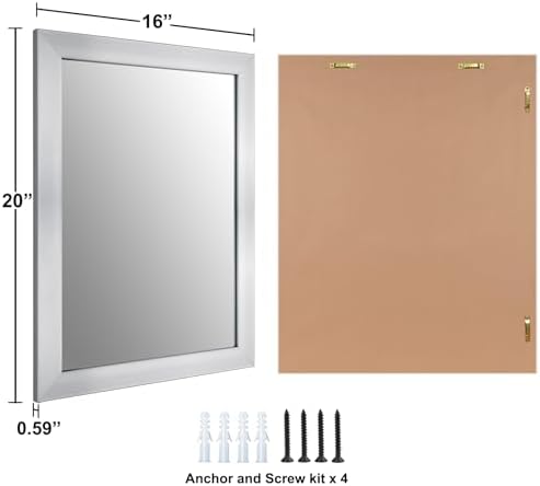 Rectangular Wall Mirror 20x16 Inch Bathroom Mirror for Over Sink, Nickel | Wall Mounted Mirror, Hangs Horizontally or Vertically for Vanity, Entryway, Restroom