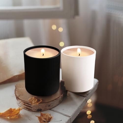 SHOWIN Thick Candle Jars for Making Candles 12 Pcs, 10 OZ Empty Jars with Wood Lids for Candle Making, Sample Container, Matte Black