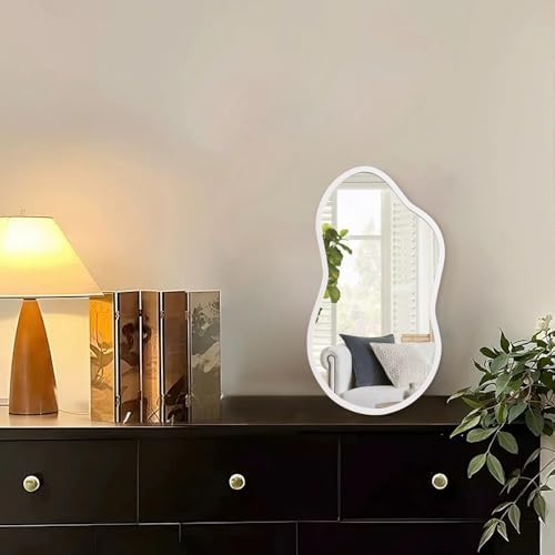 AAZZKANG Small Wall Mirror with Irregular Wood Framed Decorative White Mirrors for Bedroom Dressing Room Living Room Bathroom Entryway