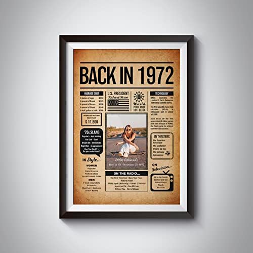 Back in 1972 Poster Sign, Personalized Birthday Gifts Idea, Custom 1972 Historical Birthday Newspaper, Born in 1972 Birthday Party Decorations, Fun Fact for the Day You Were Born, Decor Art Print