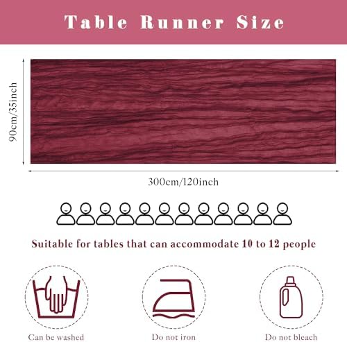 10FT Burgundy Cheesecloth Table Runner Gauze Fabric Boho Cheese Cloth Table Runner Rustic Semi Sheer Runner for Wedding Holiday Bridal Shower Birthday Party Table Decor (35 x 120 Inches Long)