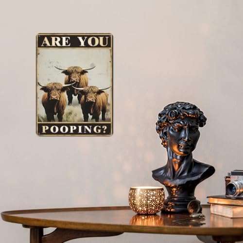 12x8 inches Highland Cow "Are You Pooping?" Funny Tin Signs, Bathroom Wall Decor(90)