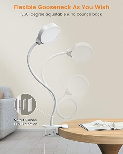 Glocusent 5W Clip on Light, 3 Colors & 5 Brightness Reading Light for Bed