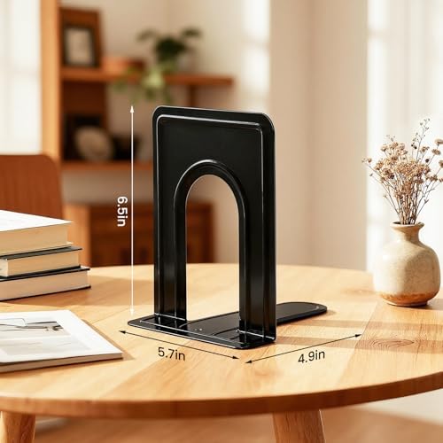 Happyhapi 14 Pair Book Ends for Shelves, 28 Pcs Metal Bookends Book Holder for Shelf, Heavy Book Stopper for Desk, Simple Library Office Home Bookend, 4.9 x 5.7 x 6.5 in, Black (Pack of 2)