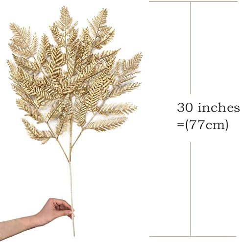 CATTREE Gold Ferns Artificial Plants Large Tall 30" 2 Pack Christmas Decorations, Fake Golden Boston Leaves Plastic Fern Palm Bushes Faux Shrubs Simulated Leaf for Party Wedding DIY Décor