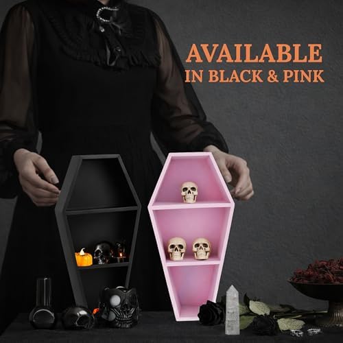 MANNY'S MYSTERIOUS ODDITIES Coffin Shelf Set, Small, Black, 14x7 Inches