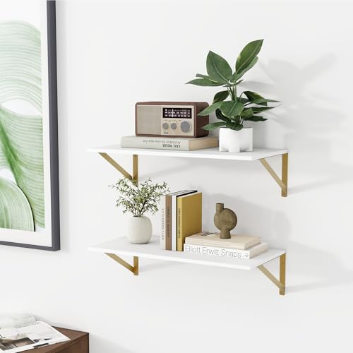 Heimlove 24W x 12D Deep Floating Shelves Set of 2 White & Gold