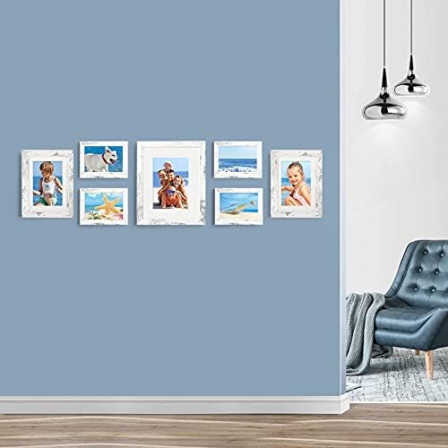 BAIJIALI 4x6 Picture Frame Distressed White Wood Pattern Set of 4,Display Pictures 3.5x5 with Mat or 4x6 Without Mat, Horizontal and Vertical Formats for Wall and Table Mounting