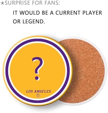 Laker Coasters for Drinks, LA Los Angeles Ceramic Coasters Set of 6, Laker Gift for Man, with Holder